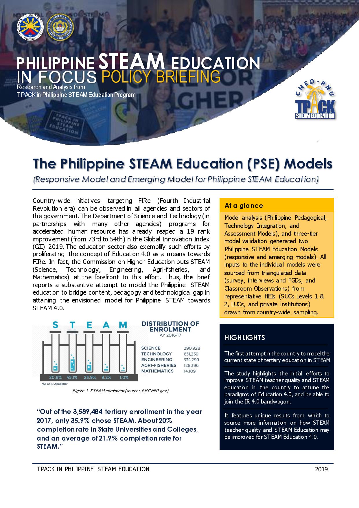 Cover for The Philippine STEAM Education (PSE) Models: Responsive Model and Emerging Model for Philippine STEAM Education