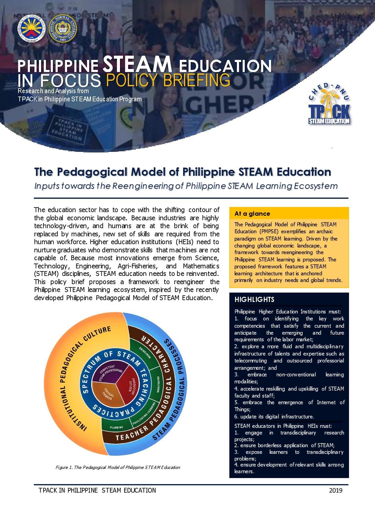 Cover for The Pedagogical Model of Philippine STEAM Education: Inputs towards the Reengineering of Philippine STEAM Learning Ecosystem